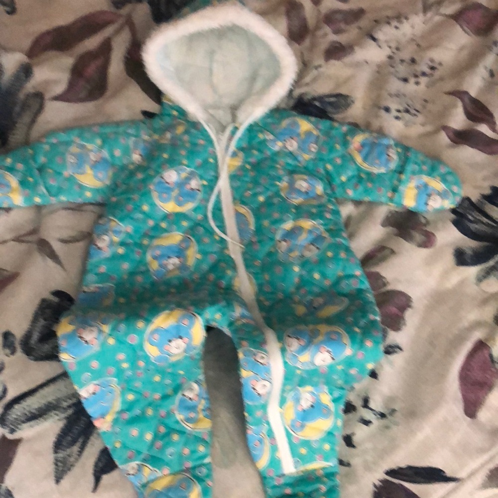 Blue and White Footies with Hood and Fleece Lining